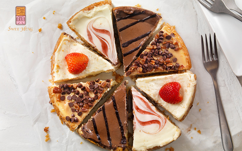 Assorted cheesecake slices, perfect for dessert